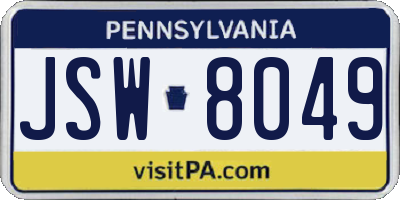 PA license plate JSW8049