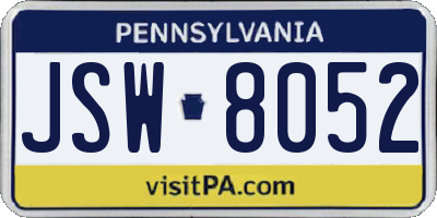 PA license plate JSW8052