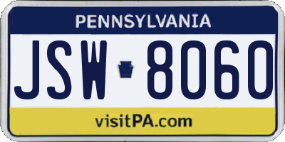 PA license plate JSW8060