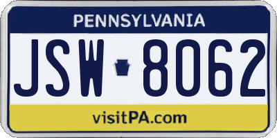 PA license plate JSW8062