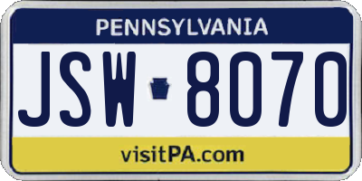 PA license plate JSW8070