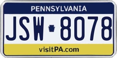 PA license plate JSW8078