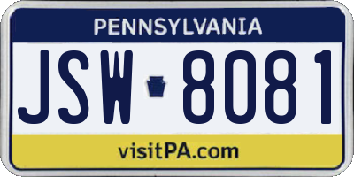 PA license plate JSW8081
