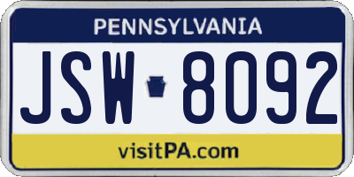 PA license plate JSW8092