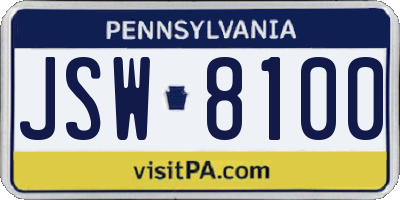 PA license plate JSW8100