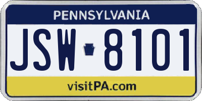 PA license plate JSW8101