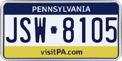PA license plate JSW8105