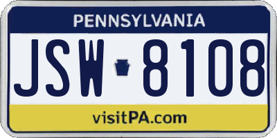 PA license plate JSW8108