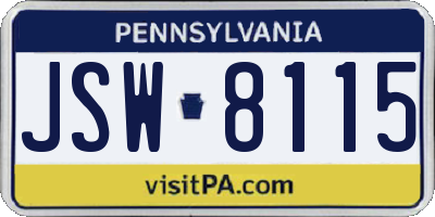 PA license plate JSW8115
