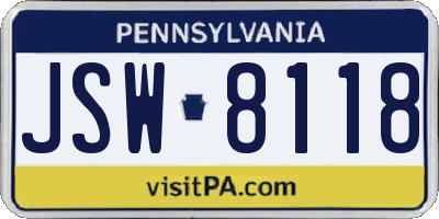 PA license plate JSW8118