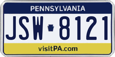 PA license plate JSW8121