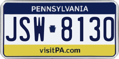 PA license plate JSW8130