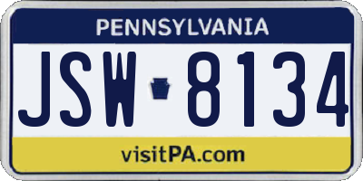 PA license plate JSW8134