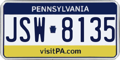 PA license plate JSW8135