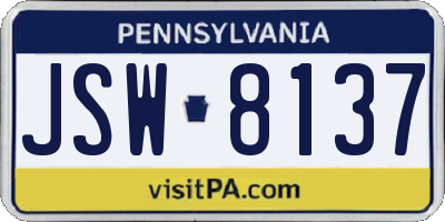 PA license plate JSW8137