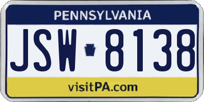 PA license plate JSW8138