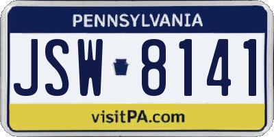 PA license plate JSW8141