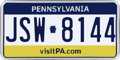 PA license plate JSW8144