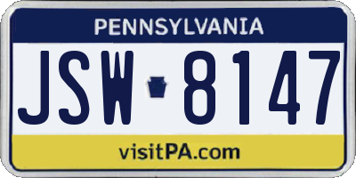 PA license plate JSW8147