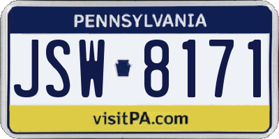 PA license plate JSW8171