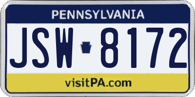 PA license plate JSW8172