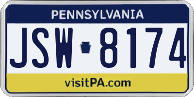 PA license plate JSW8174