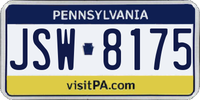 PA license plate JSW8175