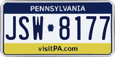 PA license plate JSW8177