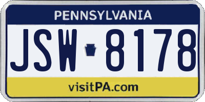 PA license plate JSW8178