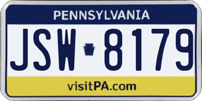 PA license plate JSW8179