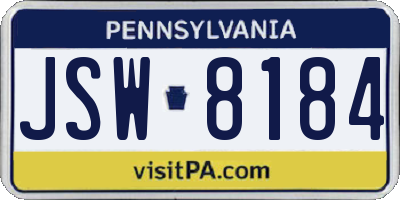 PA license plate JSW8184