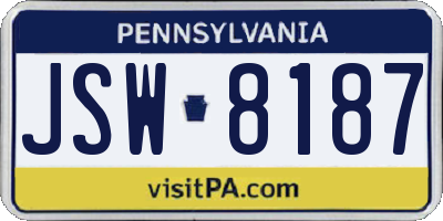 PA license plate JSW8187