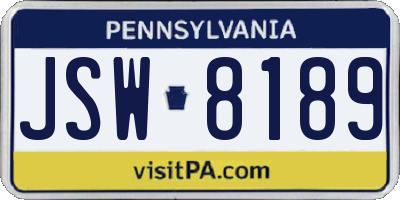 PA license plate JSW8189