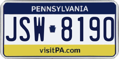 PA license plate JSW8190