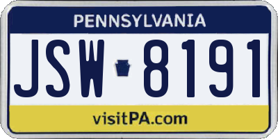 PA license plate JSW8191