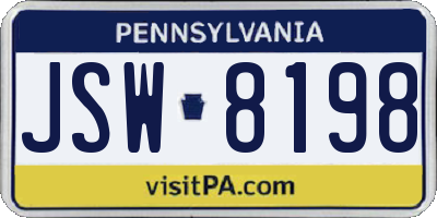 PA license plate JSW8198