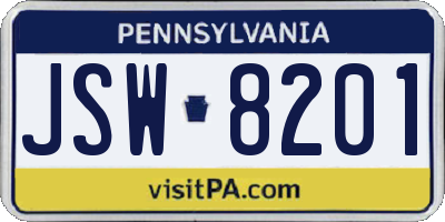 PA license plate JSW8201