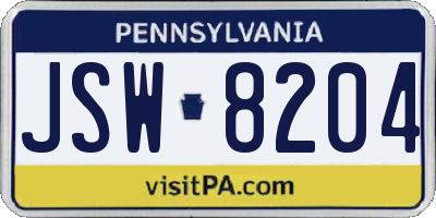 PA license plate JSW8204
