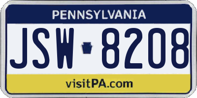 PA license plate JSW8208