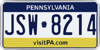 PA license plate JSW8214