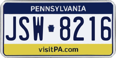 PA license plate JSW8216