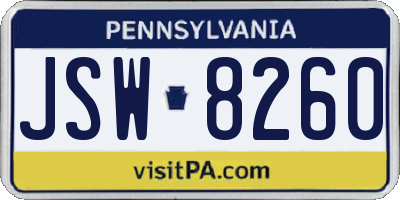 PA license plate JSW8260
