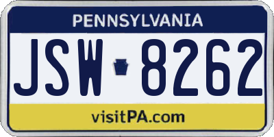 PA license plate JSW8262