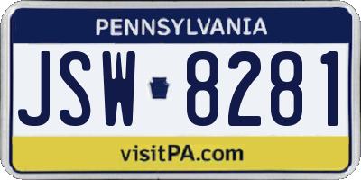PA license plate JSW8281