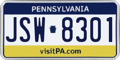 PA license plate JSW8301