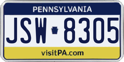 PA license plate JSW8305