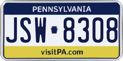 PA license plate JSW8308