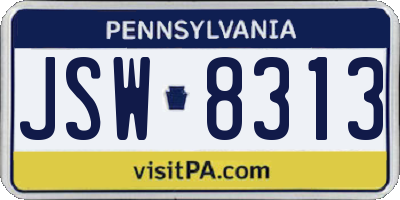 PA license plate JSW8313