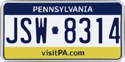 PA license plate JSW8314