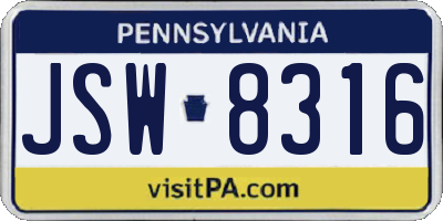 PA license plate JSW8316